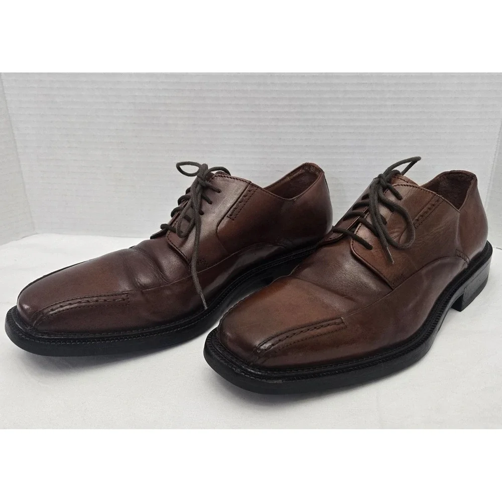Johnston & Murphy Mens 8 M Brown Leather Oxford Dress Shoes Made In Italy GUC